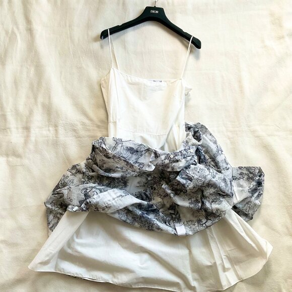 Christian Dior Shirt midi Dress White Navy Blue Toile de Jouy Voile SZ38bust35.6 - Picture 5 of 11